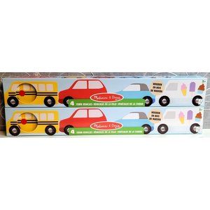 Melissa & Doug Wooden Cars 4 Town Vehicles Yellow ,Red,Blue,White Vehicles NEW